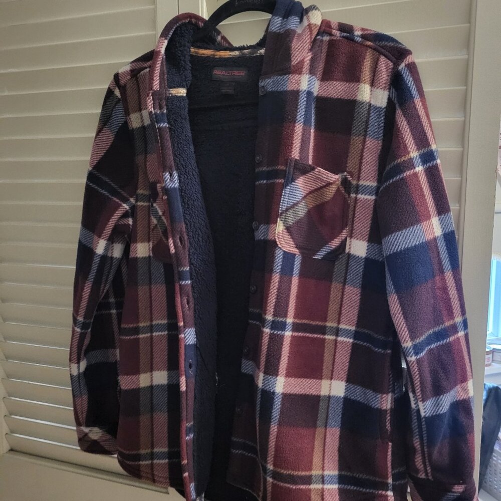 Unisex Winter Red/Blue/White Flannel Fleece Jacket with Pockets Small